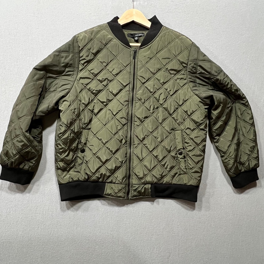 Harve Benard Quilted Olive‎ Green Zip Front Bomber Jacket Women Size 1X
